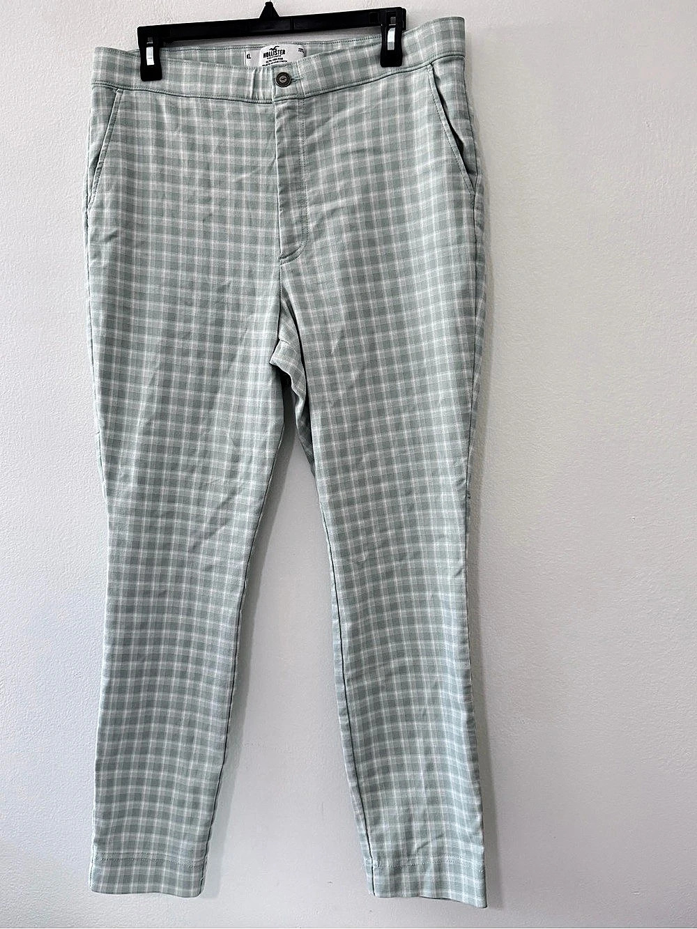 Hollister Ultra High Rise Plaid Straight Leg Pants Mint Green XL NWT
